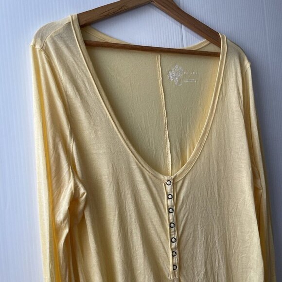 Anthropologie Pilcro Modal Yellow Ruched Sleeves Boho Semi Sheer Top Sz L - Picture 15 of 15
